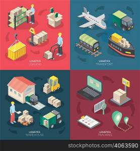 Logistics concept icons set with tracking and warehouse symbols isometric isolated vector illustration . Logistics Concept Icons Set