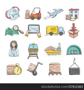Logistics delivery service and transportation sketch decorative icons set isolated vector illustration. Logistics Sketch Icons Set