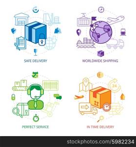 Logistics Design Line Icons Set . Logistics design line icons set with safe delivery worldwide shipping and perfect service symbols flat isolated vector illustration