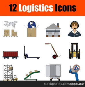 Logistics Icon Set. Flat Color Outline Design With Editable Stroke. Vector Illustration.