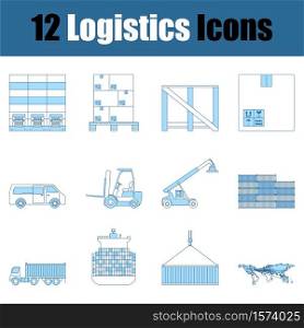 Logistics Icon Set. Thin Line With Blue Fill Design. Vector Illustration.