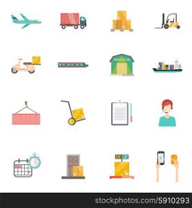 Logistics Icons Set. Logistics icons set with transportation storage and time symbols flat isolated vector illustration