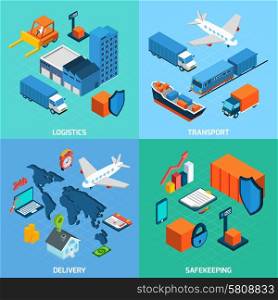Logistics isometric set with transport safekeeping delivery 3d icons isolated vector illustration. Logistics Isometric Set
