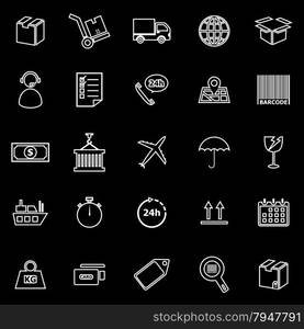 Logistics line icons on black background, stock vector