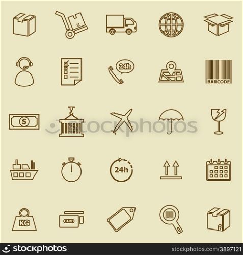 Logistics line icons on brown background, stock vector