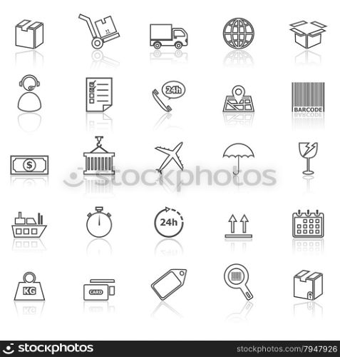 Logistics line icons with reflect on white, stock vector