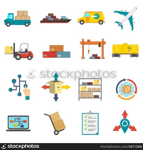 Logistics transportation and delivery flat icons set isolated vector illustration. Logistics Flat Icons Set