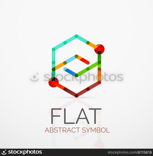 Logo - abstract minimalistic linear flat design. Business hi-tech geometric symbol, multicolored connected segments of lines. Vector illustration - connection concept