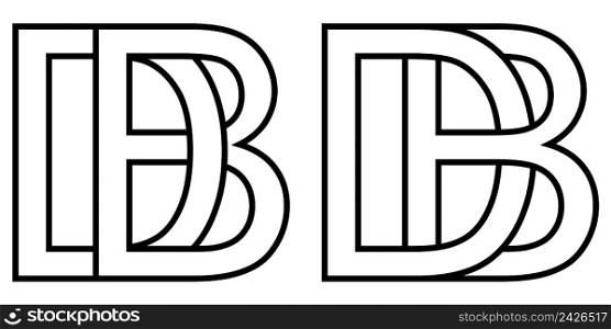 Logo bd and db icon sign two interlaced letters B D, vector logo bd db first capital letters pattern alphabet b d