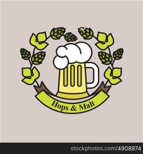 Logo beer, hops and malt, vector illustration, vintage beer sign.