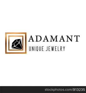 Logo, business identity for a jewelry company or store with black crystal or diamond in golden frame, precious stone, gem and text - company name - vector illustration. New Crystals Set