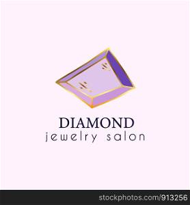 Logo, business identity for jewelry salon, company or store with violet crystal or diamond on white, precious stone, gem and text - company name - vector illustration. New Crystals Set