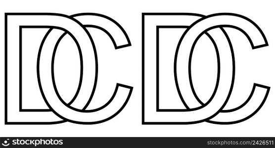 Logo cd and dc icon sign two interlaced letters C D, vector logo cd dc first capital letters pattern alphabet c d