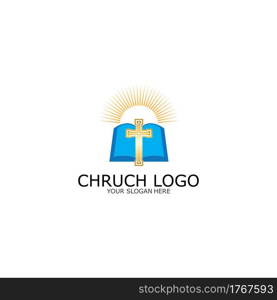 logo church.christian symbol,the bible and the cross of jesus christ-vector