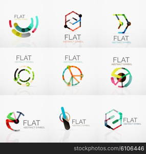 Logo collection - abstract minimalistic linear flat design. Business hi-tech geometric symbols, multicolored connected segments of lines. Vector illustration - connection concepts