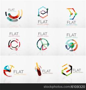 Logo collection - abstract minimalistic linear flat design. Business hi-tech geometric symbols, multicolored connected segments of lines. Vector illustration - connection concepts