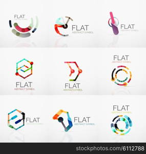 Logo collection - abstract minimalistic linear flat design. Business hi-tech geometric symbols, multicolored connected segments of lines. Vector illustration - connection concepts