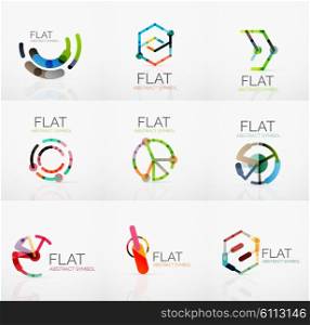 Logo collection - abstract minimalistic linear flat design. Business hi-tech geometric symbols, multicolored connected segments of lines. Vector illustration - connection concepts
