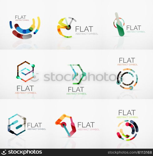 Logo collection - abstract minimalistic linear flat design. Business hi-tech geometric symbols, multicolored connected segments of lines. Vector illustration - connection concepts