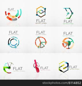 Logo collection - abstract minimalistic linear flat design. Business hi-tech geometric symbols, multicolored connected segments of lines. Vector illustration - connection concepts