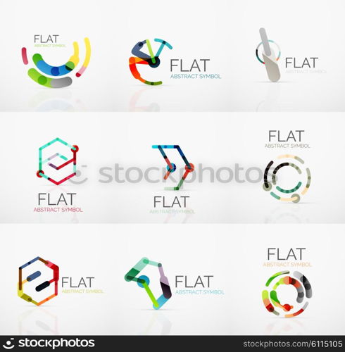 Logo collection - abstract minimalistic linear flat design. Business hi-tech geometric symbols, multicolored connected segments of lines. Vector illustration - connection concepts