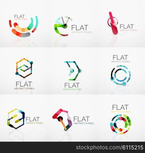 Logo collection - abstract minimalistic linear flat design. Business hi-tech geometric symbols, multicolored connected segments of lines. Vector illustration - connection concepts