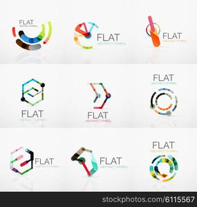 Logo collection - abstract minimalistic linear flat design. Business hi-tech geometric symbols, multicolored connected segments of lines. Vector illustration - connection concepts