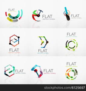 Logo collection - abstract minimalistic linear flat design. Business hi-tech geometric symbols, multicolored connected segments of lines. Vector illustration - connection concepts