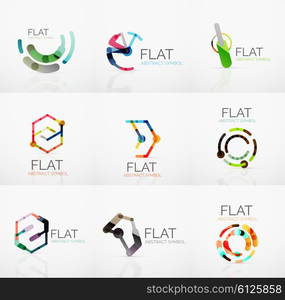 Logo collection - abstract minimalistic linear flat design. Business hi-tech geometric symbols, multicolored connected segments of lines. Vector illustration - connection concepts