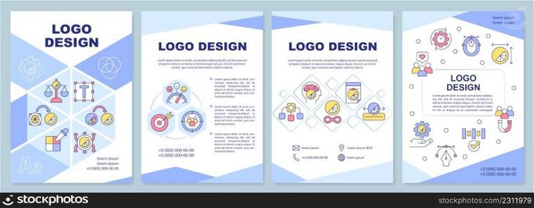 Logo design blue brochure template. Company branding creating. Leaflet design with linear icons. 4 vector layouts for presentation, annual reports. Arial-Black, Myriad Pro-Regular fonts used. Logo design blue brochure template