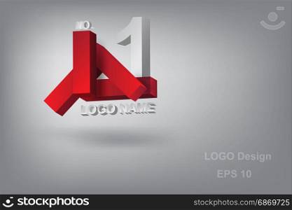 logo design character L with geometry 3d,red,vector