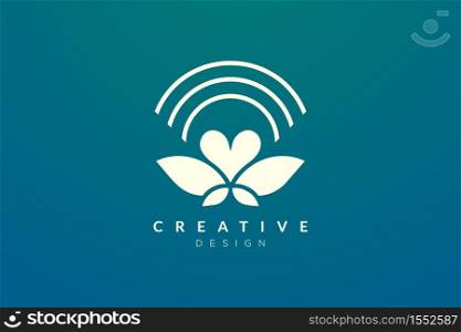 Logo design combined from the shape of a leaf and heart. Simple and modern vector design for business brands in the spa, hotel, beauty, health, fashion, cosmetic, boutique, salon, yoga, therapy