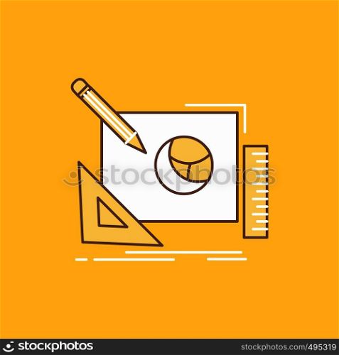 logo, design, creative, idea, design process Flat Line Filled Icon. Beautiful Logo button over yellow background for UI and UX, website or mobile application. Vector EPS10 Abstract Template background