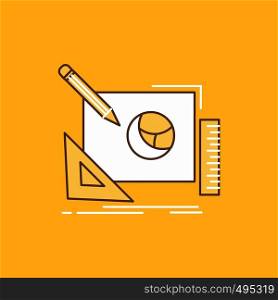 logo, design, creative, idea, design process Flat Line Filled Icon. Beautiful Logo button over yellow background for UI and UX, website or mobile application. Vector EPS10 Abstract Template background