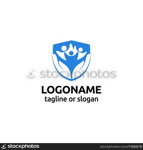 Logo design element related of hand to protect. Care symbol