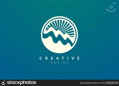 Logo design of combined circle, mountain and sun object. Minimalist and modern vector design for your business brand or product