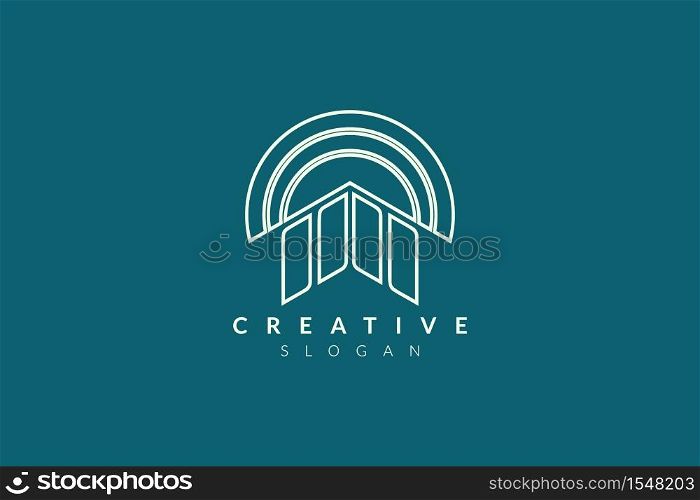 Logo design of the building with a round roof. Minimalist and modern vector illustration design suitable for business and brands