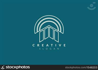 Logo design of the building with a round roof. Minimalist and modern vector illustration design suitable for business and brands