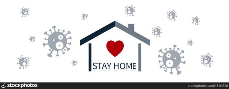 Logo design Stay at home Protection campaign or measure from COVID-19 .Quarantine precaution to stay safe from Coronavirus.Vector concept illustration for design.