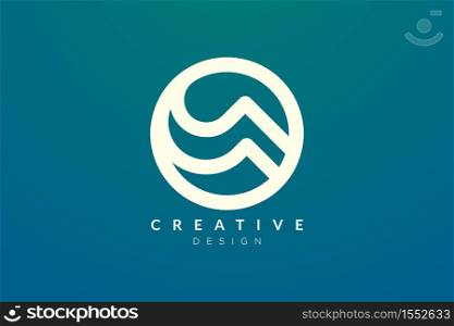 Logo design that combines circle objects with mountains. Minimalist and modern vector design for your business brand or product