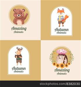 Logo design with autumn animal concept,watercolor style 
