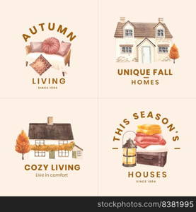 Logo design with autumn home cozy concept,watercolor style 