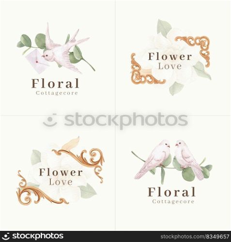Logo design with cottagecore flowers concept,watercolor style 