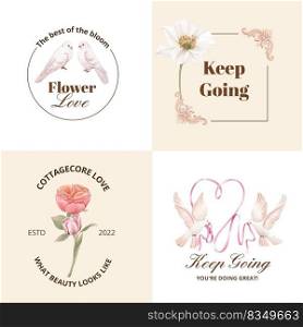Logo design with cottagecore flowers concept,watercolor style

