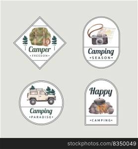 Logo design with happy camper concept,watercolor style
