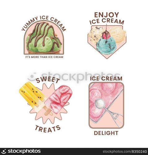 Logo design with ice cream flavor concept,watercolor style 