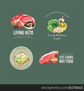 Logo design with ketogenic diet concept for branding and marketing watercolor vector illustration. 