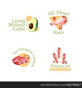 Logo design with ketogenic diet concept for branding and marketing watercolor vector illustration.
