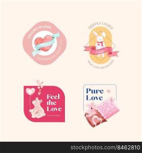 Logo design with loving you concept for branding and busi≠ss watercolor vector illustration 