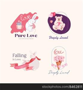 Logo design with loving you concept for branding and business watercolor vector illustration 